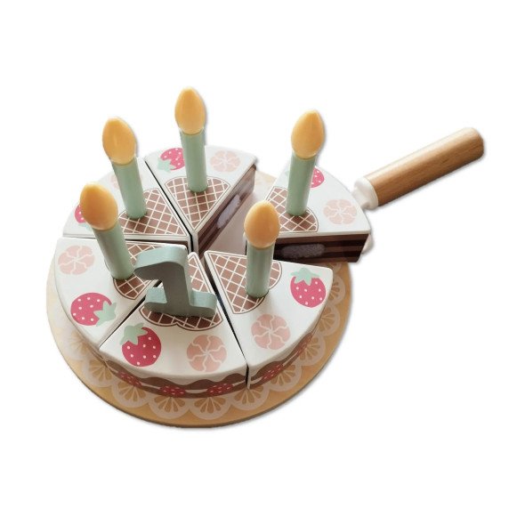 TOOKY TOY Medinis gimtadienio tortas su ropių žvakutėmis