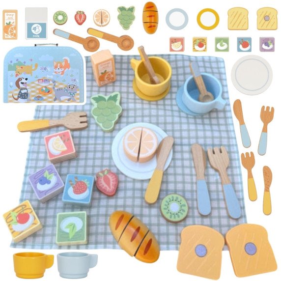 TOOKY TOY Pikniko rinkinys maisto pjaustytuvu su velkru Pusryčių rinkinys