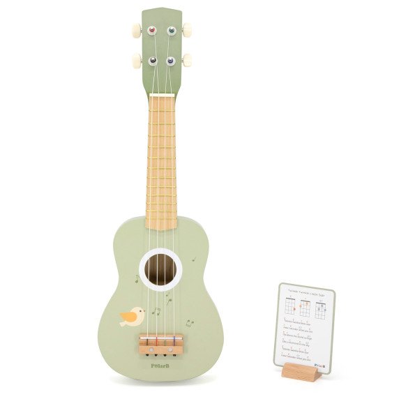 Viga Medinis Ukulelės Gitara vaikams Žalia su Muzikiniais Simboliais