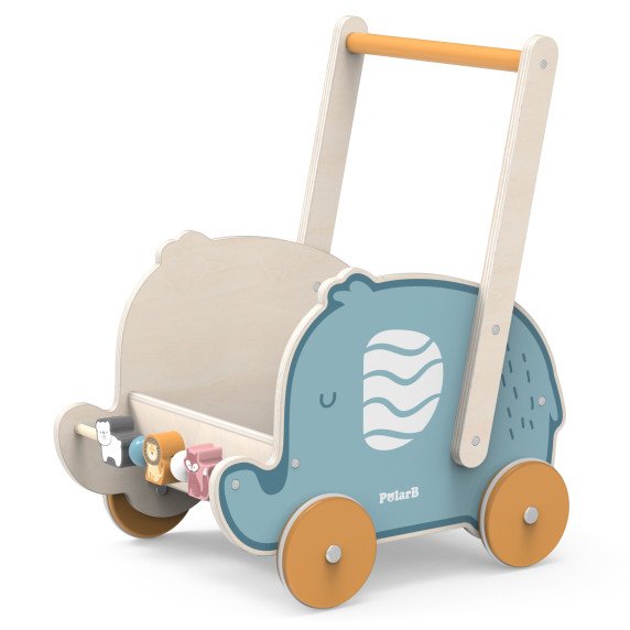 VIGA PolarB Medinis 2-in-1 Vežimėlis, Ratai, Dramblys