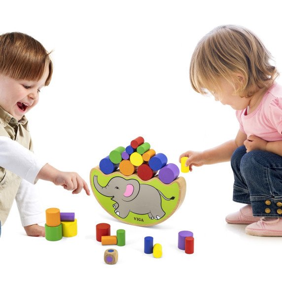VIGA medinis balansuojantis elefantas Montessori galvosūkis
