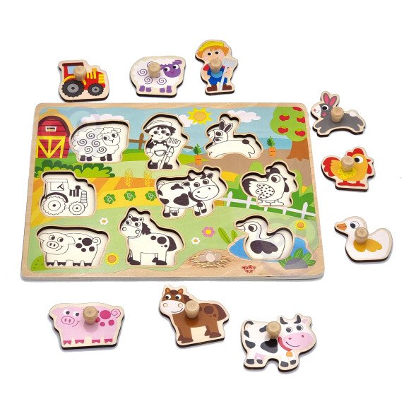 TOOKY TOY Medinis Montesori galvosūkis „Fermos“ su derinimo smeigtukais