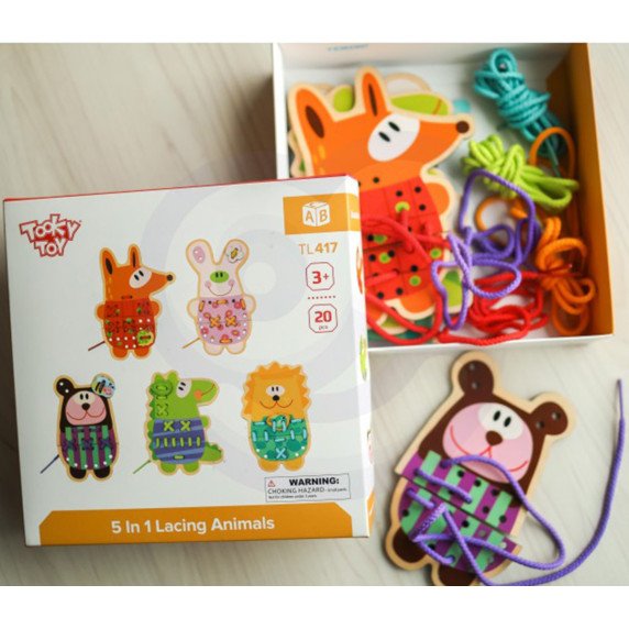 TOOKY TOY Medinis 5-in-1 gyvūnų siuvinėjimo žaidimas