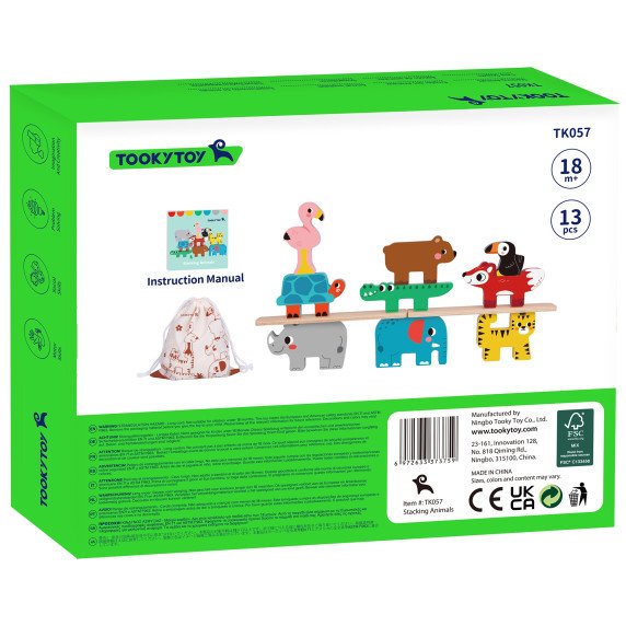 TOOKY TOY Mediniai Kubeliai Puzzle Gyvūnai Montessori 9 vnt.