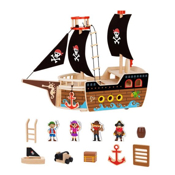 TOOKY TOY Piratų laivas su mediniais figūrėlėmis rinkinys
