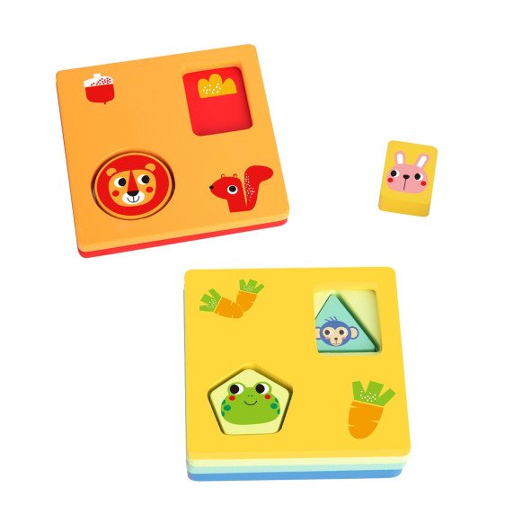 TOOKY TOY Montessori dėlionė Formos ir Spalvų Gyvūnai 6 Lentos FSC