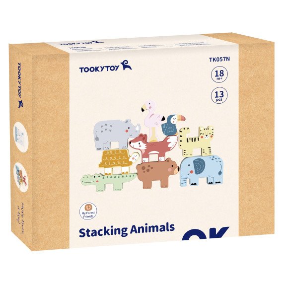 TOOKY TOY Mediniai blokai galvosūkis gyvūnai Montessori 9 vnt.