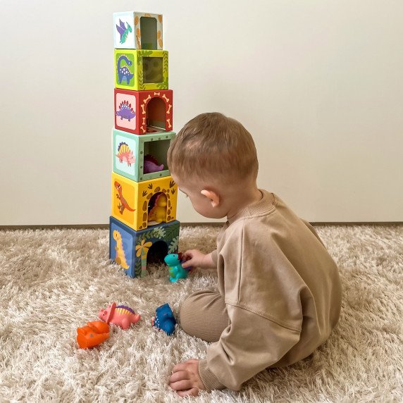 TOOKY TOY Mediniai blokai švietimo galvosūkis + 6 žaidimo figūros 12 vnt.