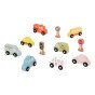 TOOKY TOY rinkinys iš medinių transporto priemonių ir eismo ženklų dėžutėje
