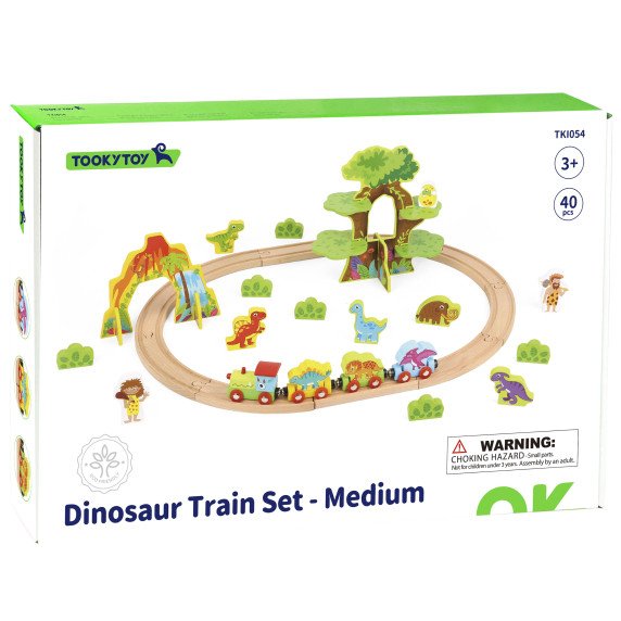 TOOKY TOY Medinis Magnetinis Traukinys Su Dinozaurais + Figūromis