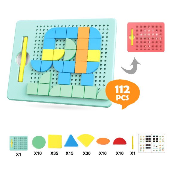 WOOPIE Magnetinis galvosūkis 2 į 1 magnetinė piesimo lenta 112 vnt.