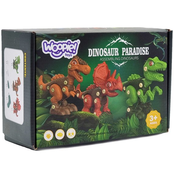 WOOPIE Įrašų su dinozaurais rinkinys 3 vnt. Konstrukcinis rinkinys Suurblys, Įtempimo grandiklis 89 vnt.