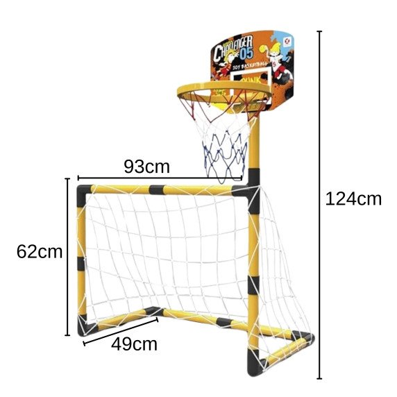 WOOPIE 2-in-1 Krepšinio rinkinys: Futbolo vartai + kamuoliai ir pompa
