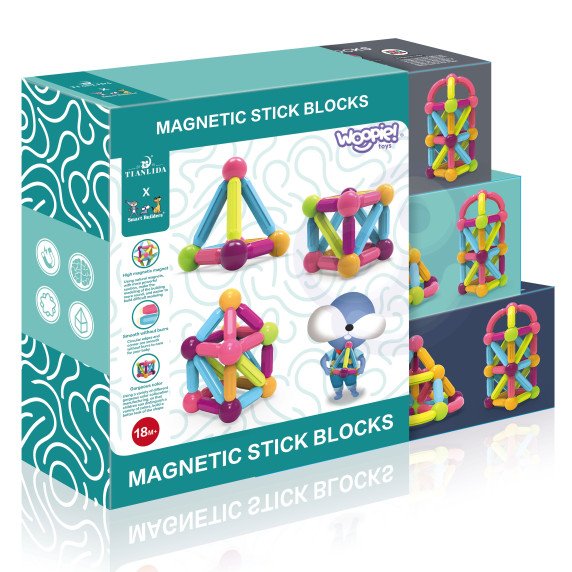 WOOPIE Magnetiniai Konstruktoriai Mokomieji Dideli Stiprūs 38 vnt.
