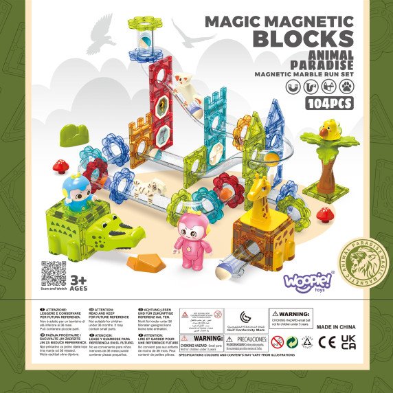 WOOPIE Magnetinės Dėžės Kamuolių Kelias Gyvūnų Rojus 104 vnt.