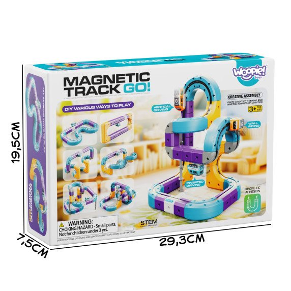 WOOPIE magnetinis traukinio takelio konstrukcinis rinkinys su traukos efektu, 54 vnt.