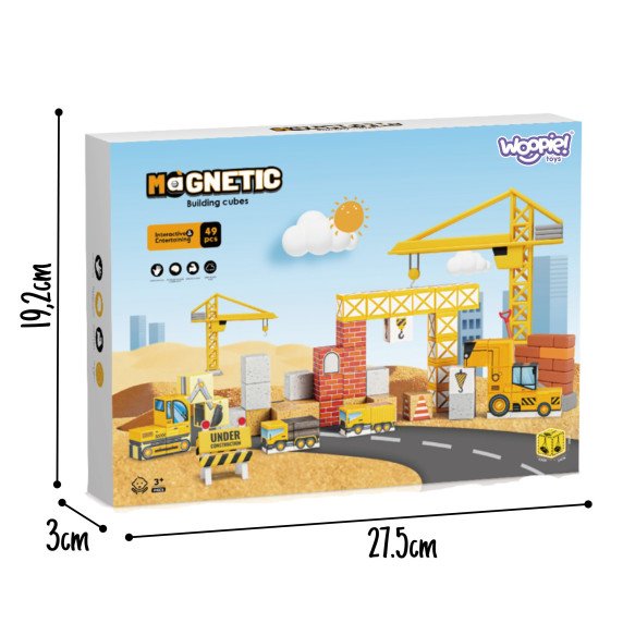 WOOPIE Magnetinės Statybos Kubai Statybos Aikštelė 49 vnt.