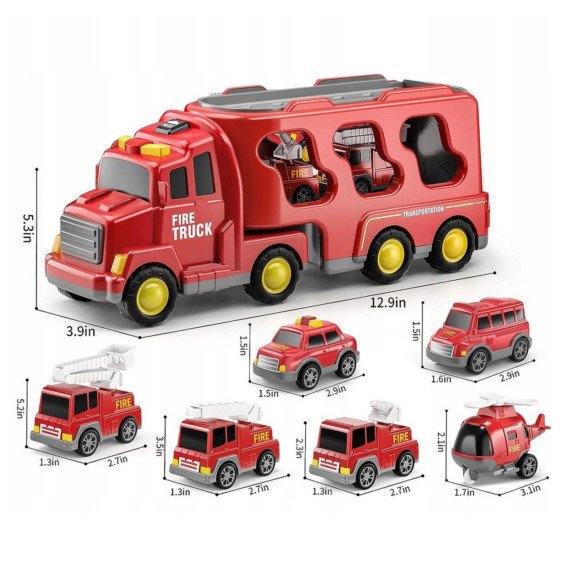 WOOPIE kelio vilkikas su 5 automobilių rinkinys - Gaisrinė.