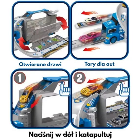 WOOPIE Policijos sunkvežimis 2in1 transportuojantis automobilis su trasa