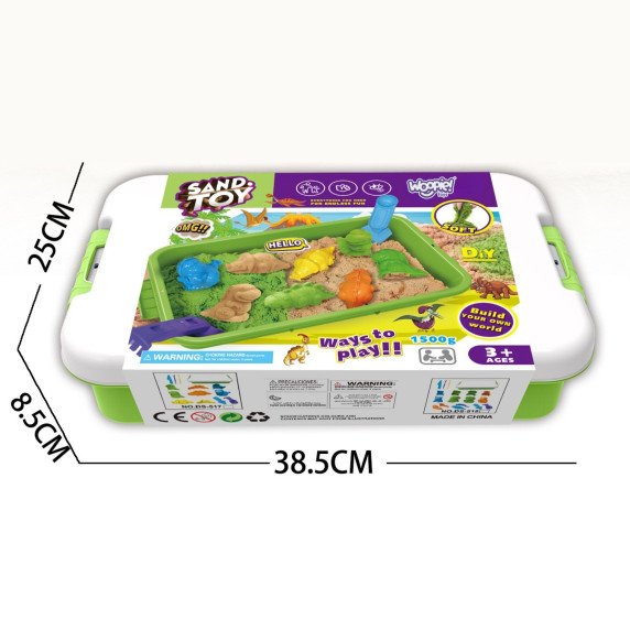 WOOPIE Kinetic Sand 1,5 kg rinkinys XXL Gyvūnai ZOO Safari stalas su formomis