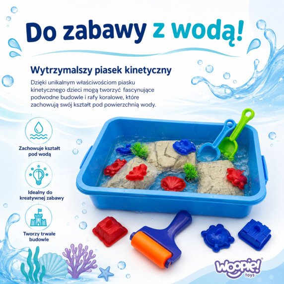 WOOPIE Kinetic Sand Magic vandeniui 18 dalų rinkinys su dėžute