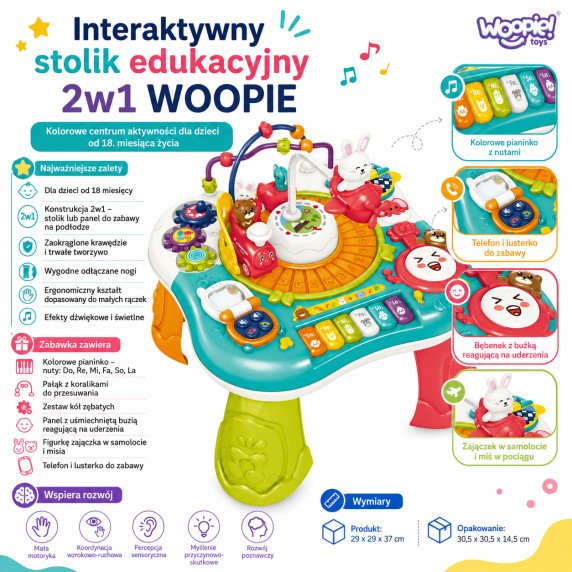 WOOPIE BABY 2-i-1 interaktyvus edukacinis stalas, Fortepijono garsai