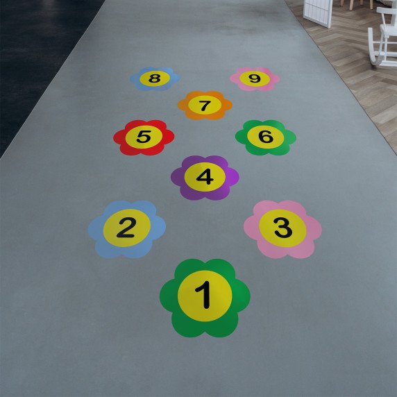 MAŽOS RYŠKIOS GĖLĖS SU SKAIČIAIS Grindų lipdukas