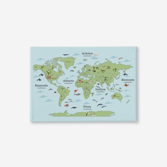 ŽALIAS PASAULIO ŽEMĖLAPIS SU GYVŪNAIS paveikslas ant drobės