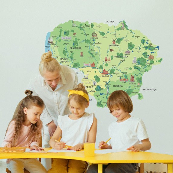 LIETUVOS ŽEMĖLAPIS  LIETUVIŲ KALBA Edukacinis sienų lipdukas