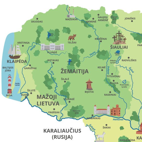 LIETUVOS ŽEMĖLAPIS  LIETUVIŲ KALBA Edukacinis sienų lipdukas