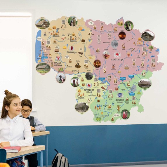 LIETUVOS ETNOGRAFINIS ŽEMĖLAPIS Edukacinis sienų lipdukas