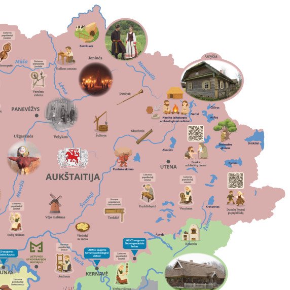 LIETUVOS ETNOGRAFINIS ŽEMĖLAPIS Edukacinis sienų lipdukas