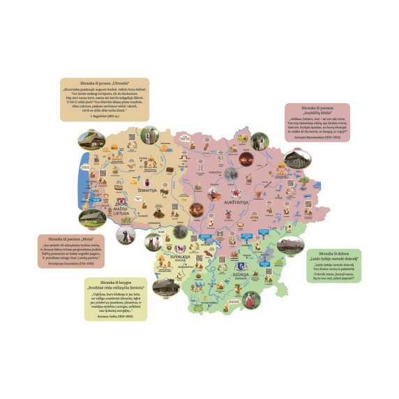 LIETUVOS ETNOGRAFINIS ŽEMĖLAPIS SU TARMĖMIS Edukacinis sienų lipdukas