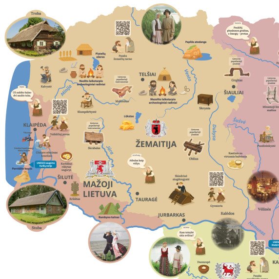 LIETUVOS ETNOGRAFINIS ŽEMĖLAPIS SU TARMĖMIS Edukacinis sienų lipdukas