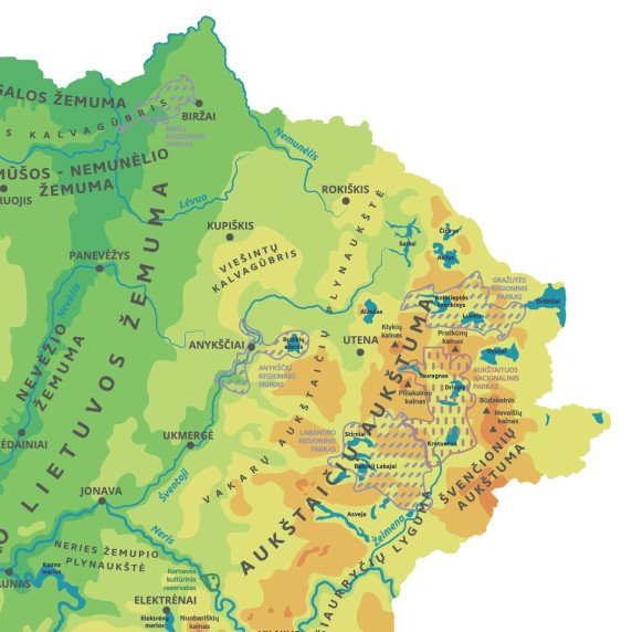 LIETUVOS GAMTINIS ŽEMĖLAPIS Edukacinis sienų lipdukas