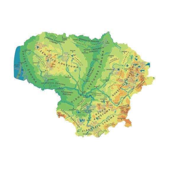 LIETUVOS GAMTINIS ŽEMĖLAPIS Edukacinis sienų lipdukas