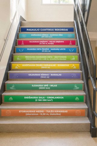 PASAULIO GAMTINIAI REKORDAI Įtraukieji laiptų lipdukai PASAULIO GAMTINIAI REKORDAI Įtraukieji laiptų lipdukai