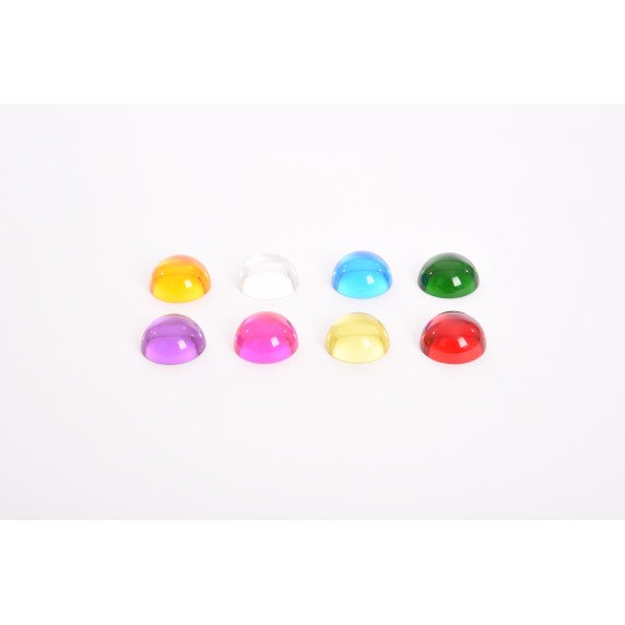 Sensoriniai spalvoti pusrutuliai (8 vnt.) – didinimui, spalvų maišymui ir tyrinėjimui ant šviesos stalo