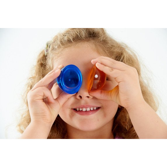 Sensoriniai spalvoti pusrutuliai (8 vnt.) – didinimui, spalvų maišymui ir tyrinėjimui ant šviesos stalo