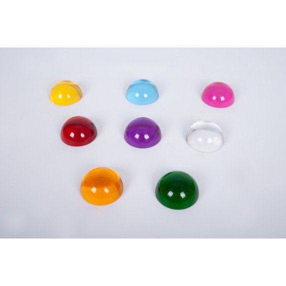 Sensoriniai spalvoti pusrutuliai (8 vnt.) – didinimui, spalvų maišymui ir tyrinėjimui ant šviesos stalo