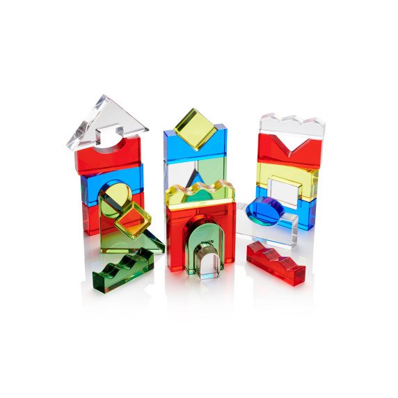 Permatomų akrilinių geometrinių blokelių rinkinys su veidrodžiu - 25 vnt.