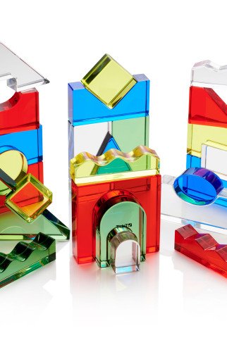 Permatomų akrilinių geometrinių blokelių rinkinys su veidrodžiu - 25 vnt.