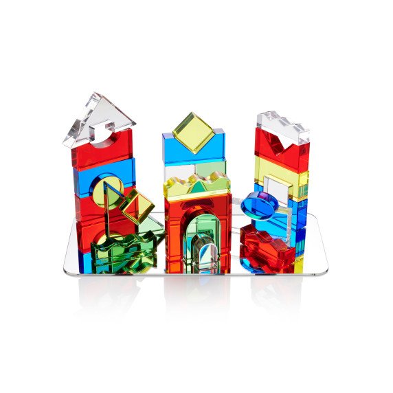 Permatomų akrilinių geometrinių blokelių rinkinys su veidrodžiu - 25 vnt.