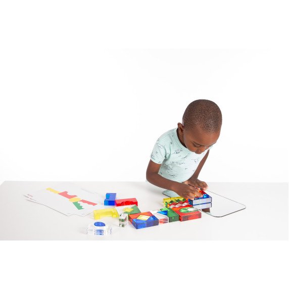 Permatomų akrilinių geometrinių blokelių rinkinys su veidrodžiu - 25 vnt.