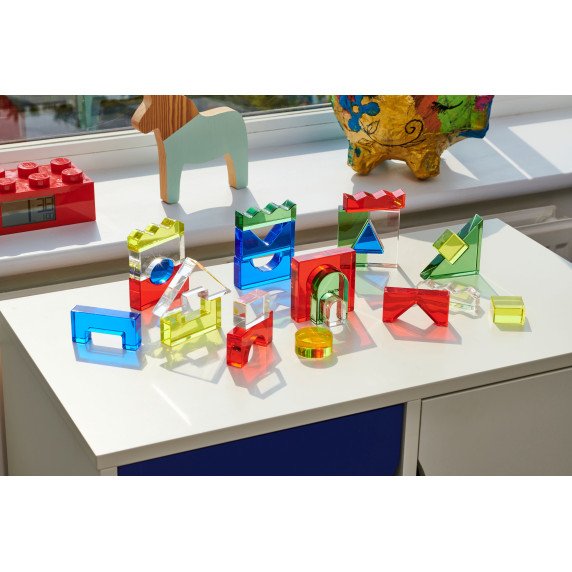 Permatomų akrilinių geometrinių blokelių rinkinys su veidrodžiu - 25 vnt.