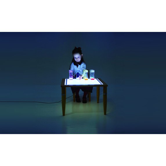 Reguliuojamo aukščio medinis šviesos stalas su LED panele