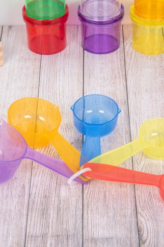 Permatomi spalvoti matavimo indeliai (5 vnt.)