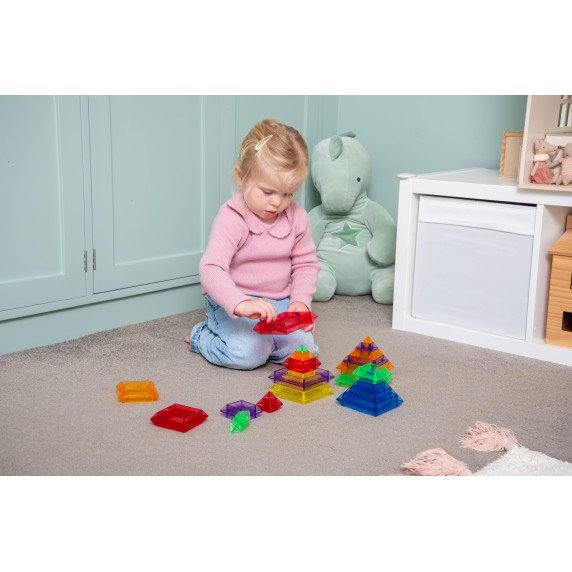 Skaidrios spalvotos statymo piramidės (30 vnt.)