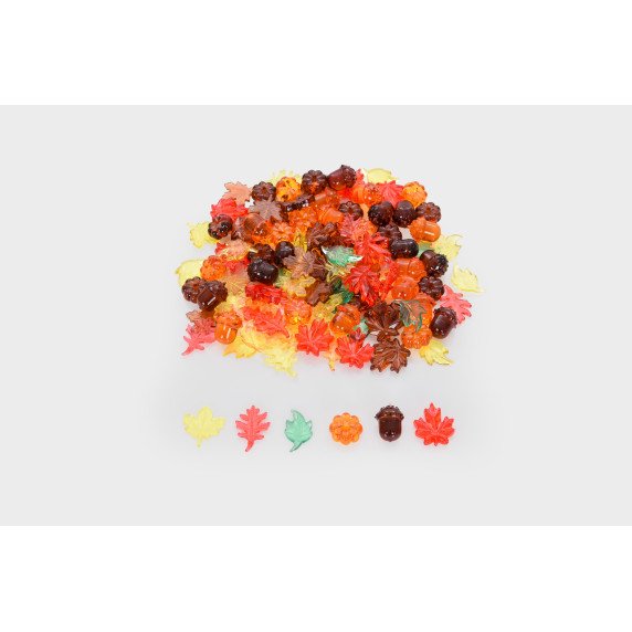 Skaidrios lapų ir sėklų figūrėlės (120 vnt.)