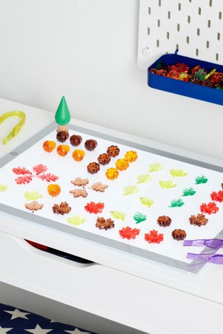 Skaidrios lapų ir sėklų figūrėlės (120 vnt.)